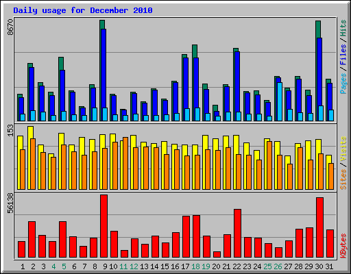 Daily usage for December 2010